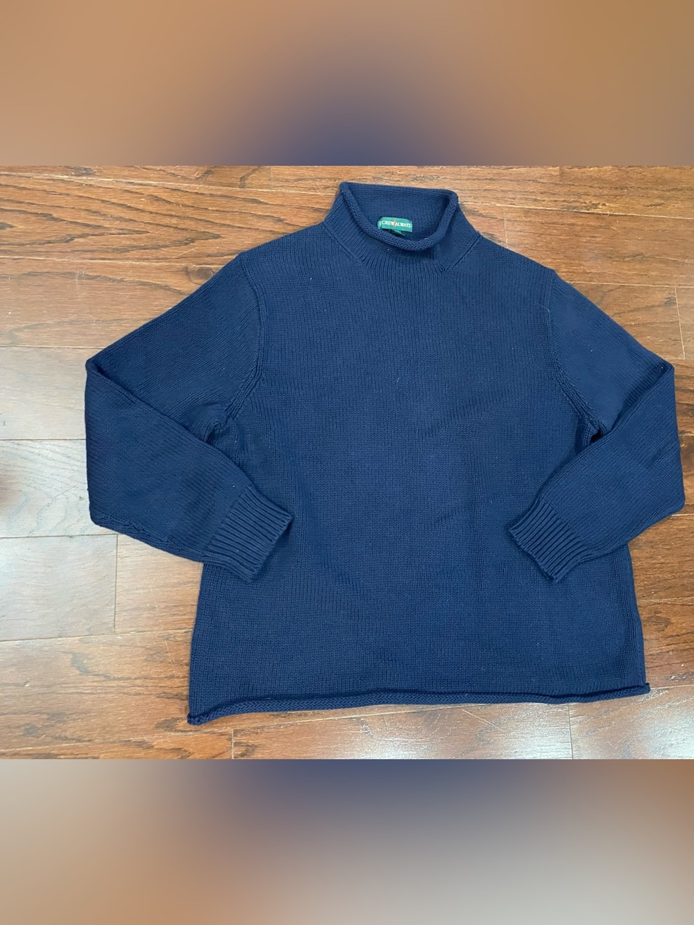 Vintage 90s J Crew Roll Neck 100% Wool Sweater Mens XL Navy Chunky Knit Pullover